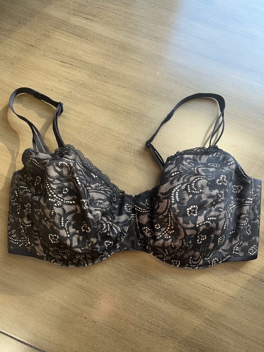 Soma Balconette Black + Tan Lace Bra - Size 34G